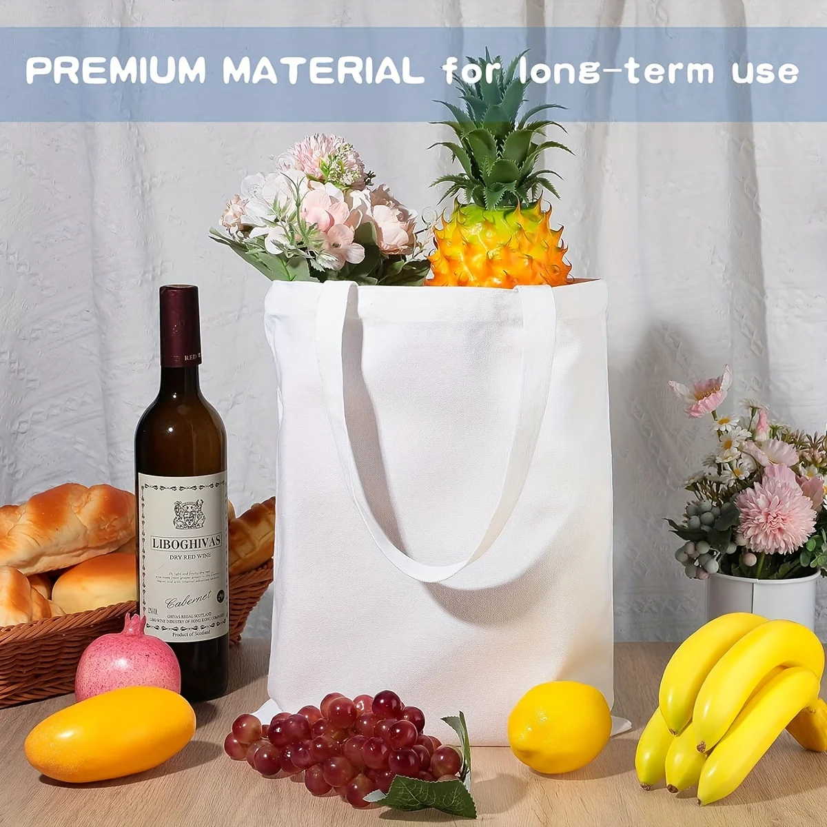 6팩 빈 흰색/검은색/베이지색 DIY 캔버스 토트백, 다용도, 승화용 면 가방, 쇼핑, 공예 및 선물