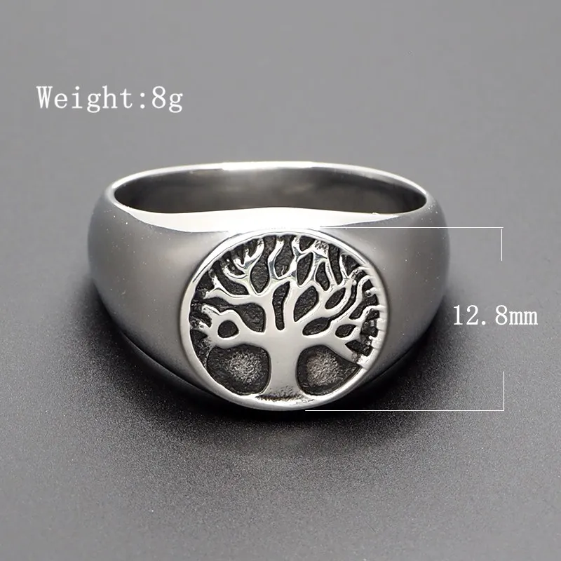 Punk 316L Stainless Steel Tree Life Signet Ring Classic Men's Viking Amulet