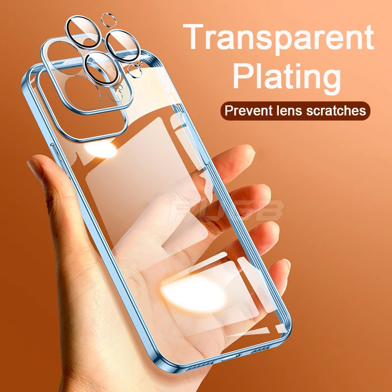 Luxury With Camera Lens Protector Transparent Plating Case For Iphone