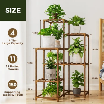 Bamworld Plant Stand Indoor Shelf Outdoor Corner Table 7 Pots Holder for Living Room Multiple Plants Patio Balcony Garden Decor 2