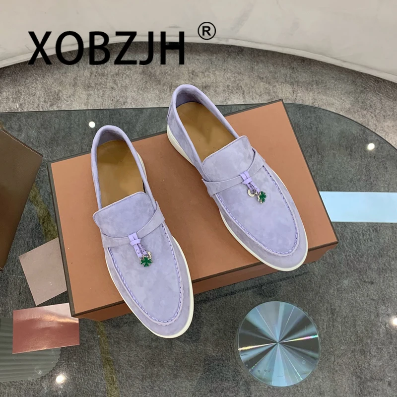 

Loafers Summer Walk Shoes Suede Women Spring Autumn Fashion Causal Moccasines Leather Metal Pendant Flat Shoes Lazy SlipOn Mules