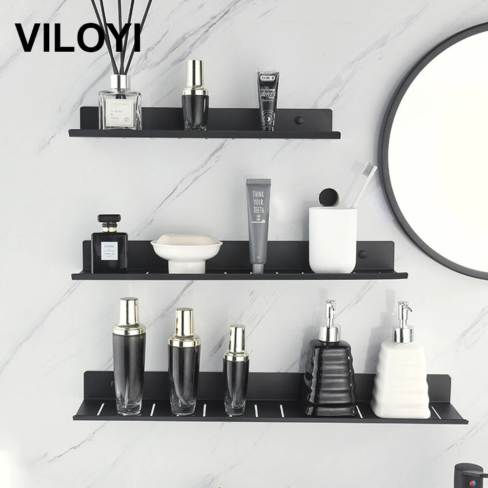 

VILOYI Bathroom Shelves Space Aluminum Wall Mounted Floating Organizer Shelf No Drilling Kitchen Storage Holder Shower Racks