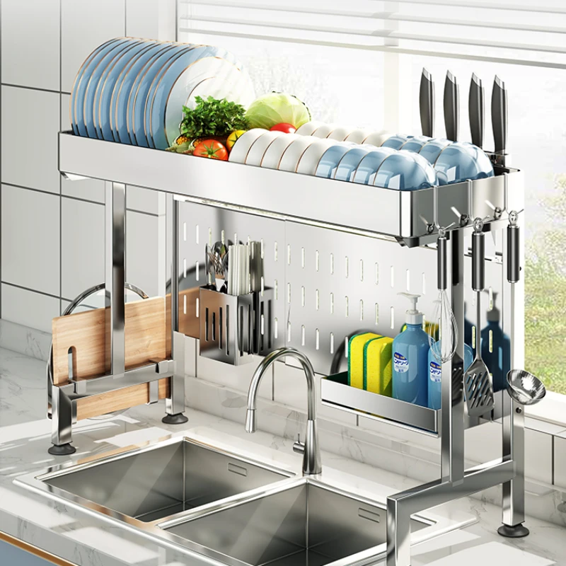 304 stainless steel telescopic kitchen sink rack Bowl drain Multifunctional dish storage