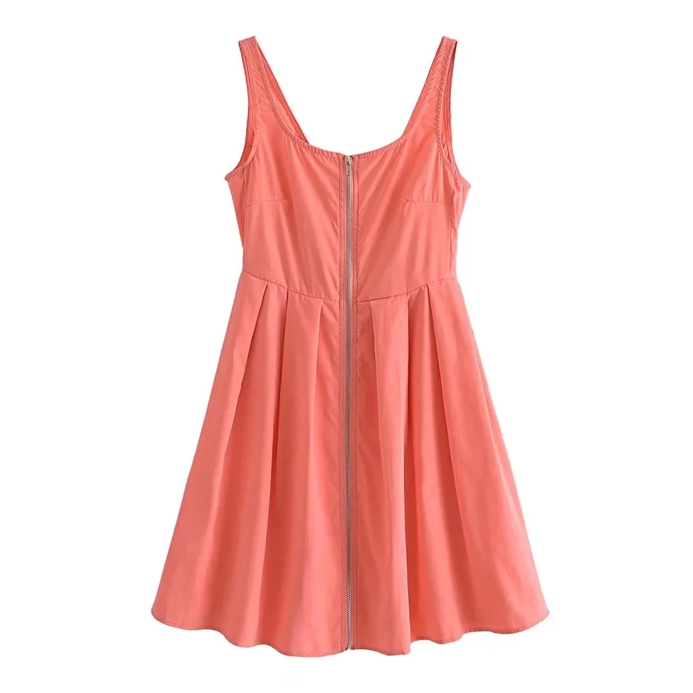 Francesa com Zíper Vintage sem Mangas Mulheres Moda Frontal Plissado Mini Vestido Tiras Largas Vestidos Femininos Mujer 2022 za 2 Computers & Electronics