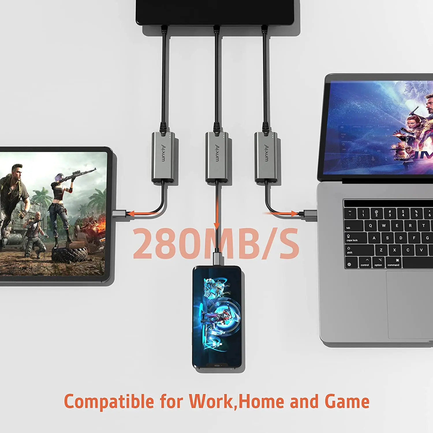 Alxum  C ̴  USB-C RJ45 10/1000Mbps Lan Ʈũ ī USB 3.2 Gen1 ̴ Ȯ ̺ MacBook Pro