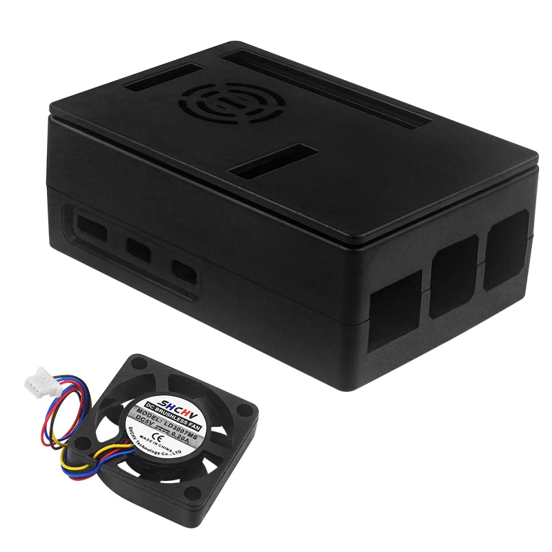 Sleek Black & Silver Raspberry Pi 5 ABS Case with Optional Cooling Fan & Screen Support