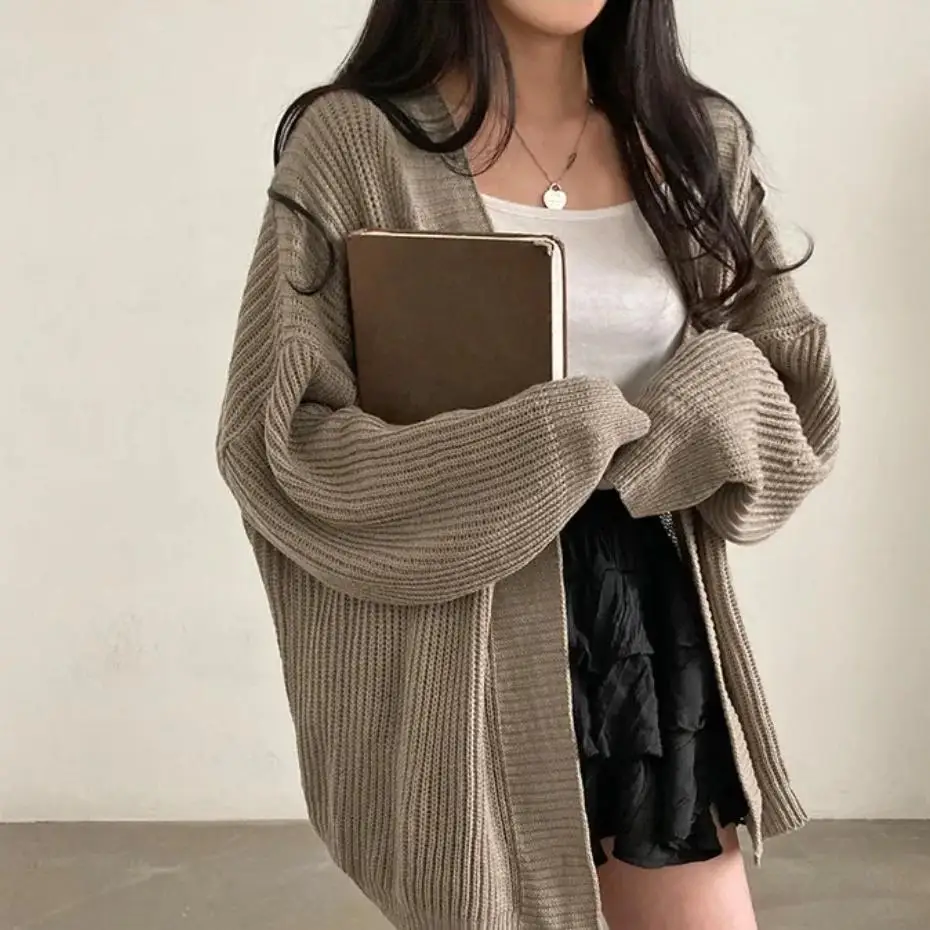 Autumn and Winter New Women's Cardigan Women's Solid Color Sweater Casual Loose Women's Retro Knitwear Sweater Jacket
