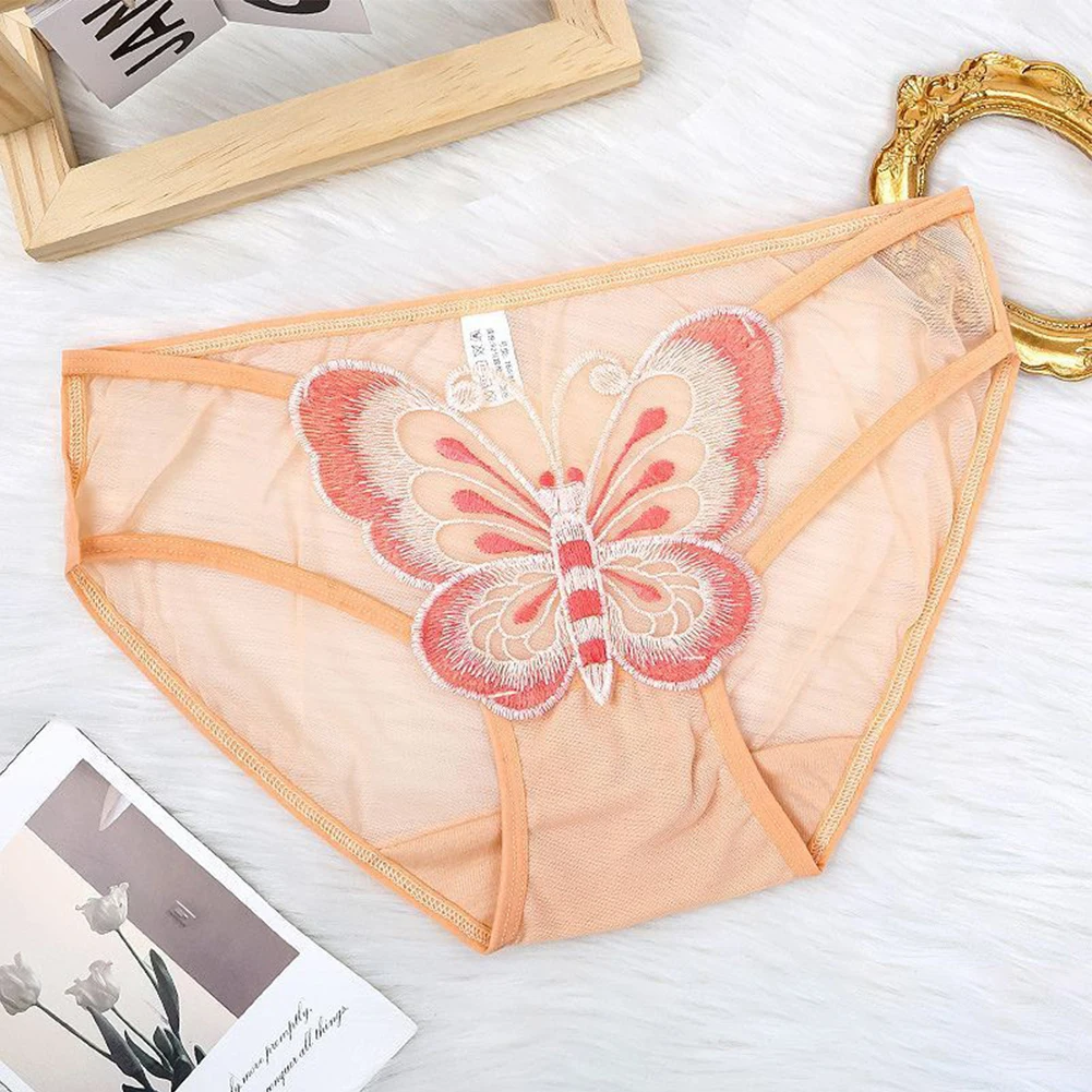 Women Sexy Mesh Panties Knickers Butterfly Embroidery Lingerie