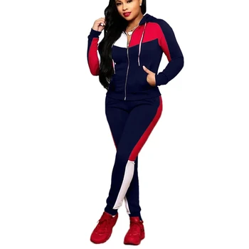2 Piece Tracksuits Suits Set Ladies Sports Suit Zipper V Neck Long Sleeve Striped Print Pants Set Zipper Jacket Tops Suit 1