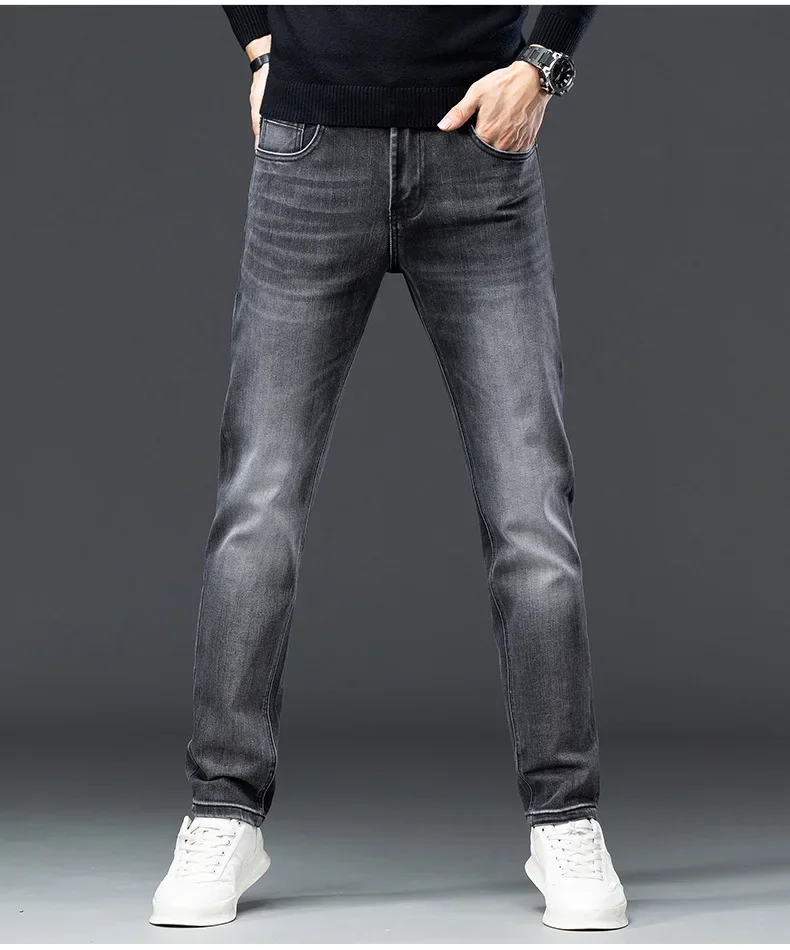 2023 Autumn/winter New High-end Jeans Men's Korean Version Slims Smooths Your Silhouette Small Straight-leg Printing Pants