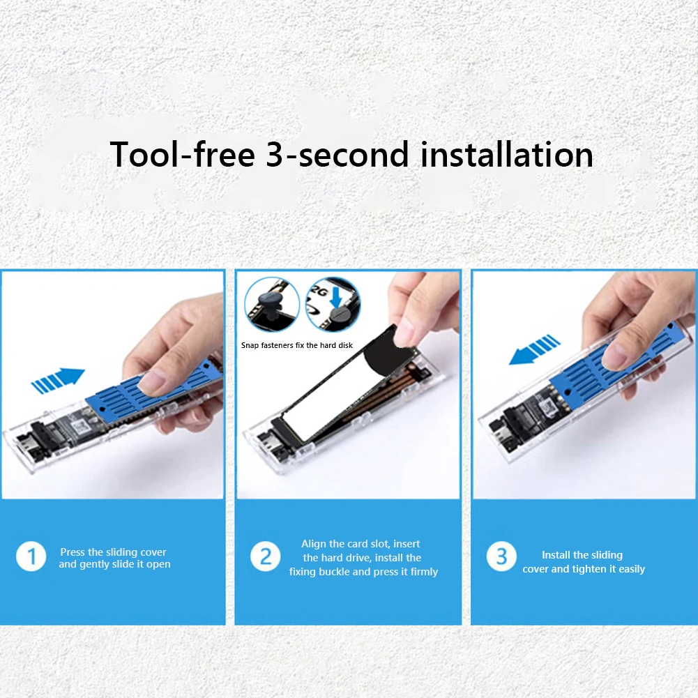 M.2 NVME/NGFF 케이스 듀얼 프로토콜 솔리드 스테이트 드라이브 케이스 10Gbps M.2 - USB 3.2 Gen2 지능형 인클로저 디지털 하드 드라이브 케이스
