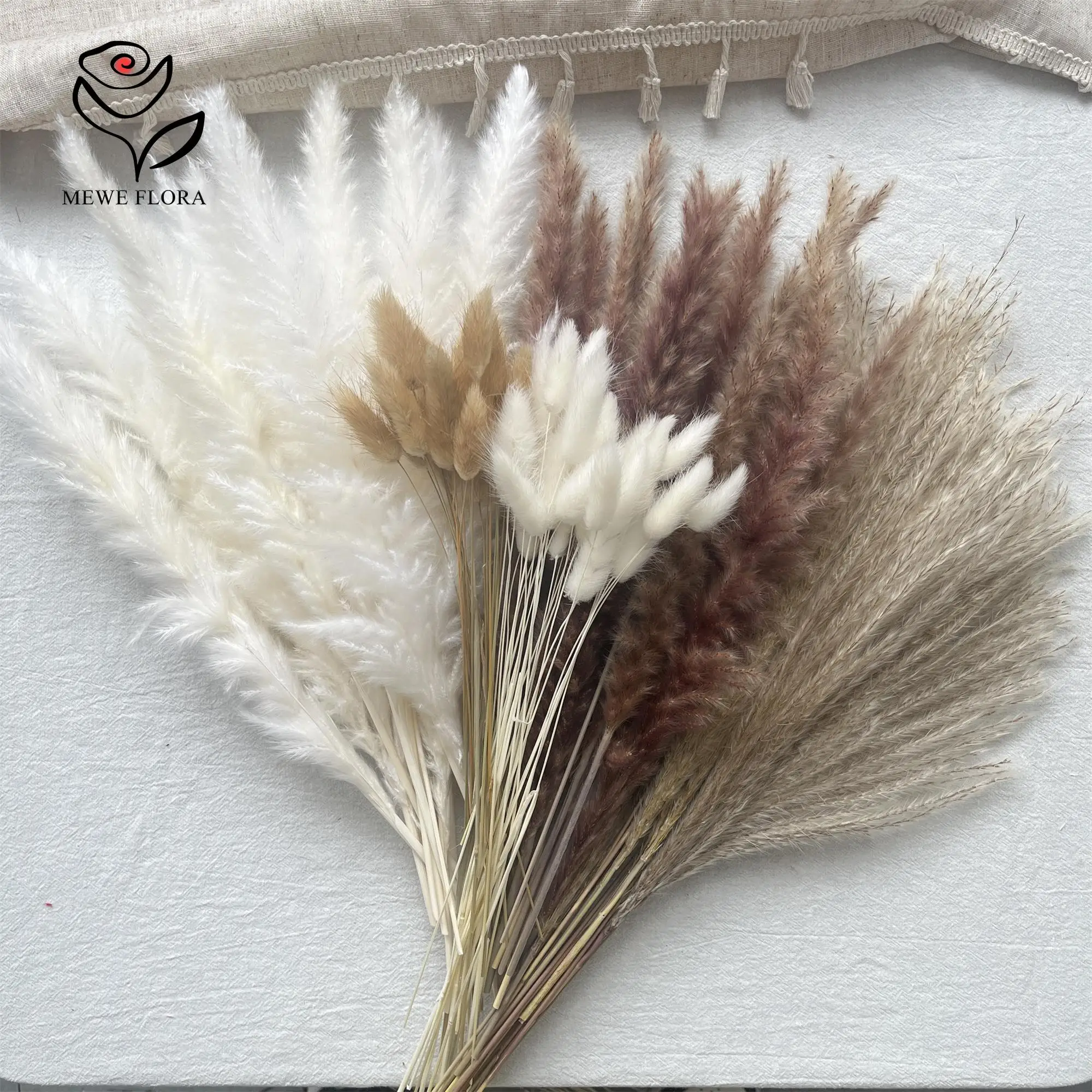 

120pcs Dried Flowers Pampas Lagurus Ovatus Bouquet Boho Home Vase Decoration Natural Bunny Rabbit Tail Pampa Grass Wedding Decor