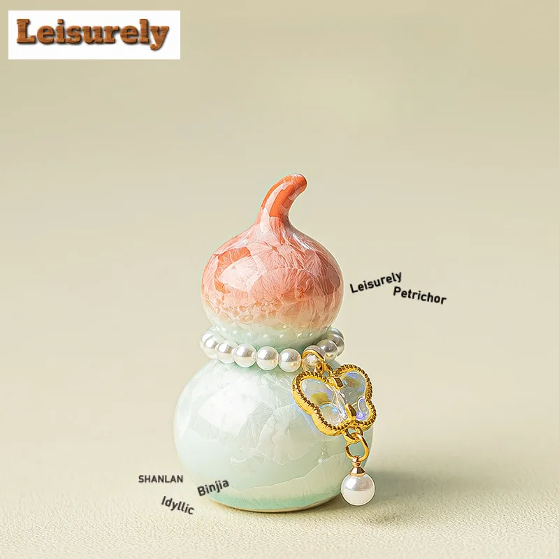 Creative Crystal Glaze Gradient Ramp Small Gourd Tea Pet Traditional Exquisite Miniatures Tea Figurine Play Toys Tea Ornaments