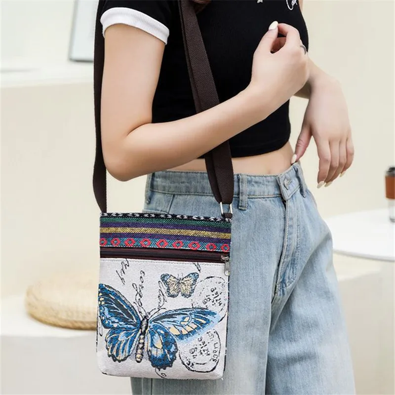 Canvas bag, women's crossbody bag, Chinese style, cute student outing, ethnic style, small shoulder bag, single shoulder bag