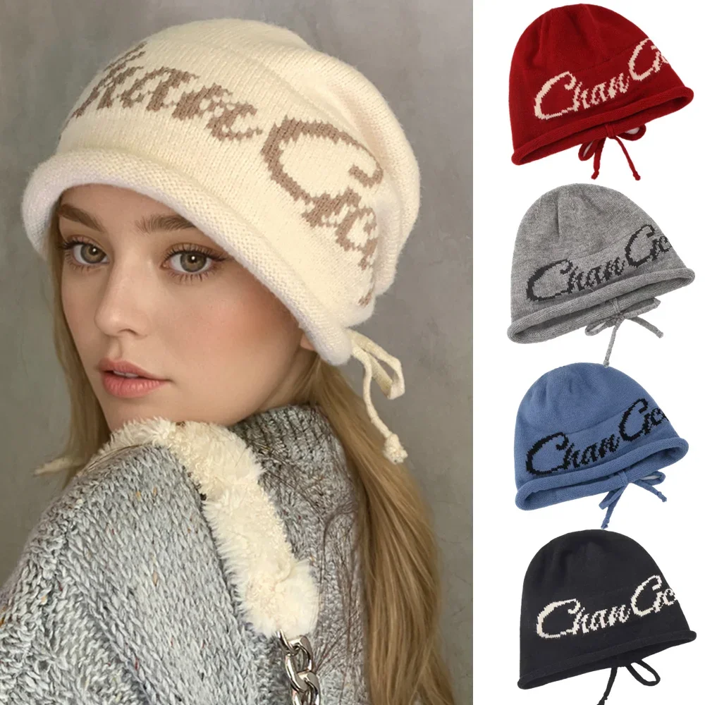 Hot Sale Slouchy Fashion Winter Hats Trendy Beanies For Women Streetwear Dandy Hat With Drawstring Winter Knitted Hats