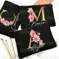 Personalized Makeup Bag Custom Initial with Name Bridal Cosmetic Case Monogram Toiletries Pouch Wendding Gifts for Bridesmaid 1