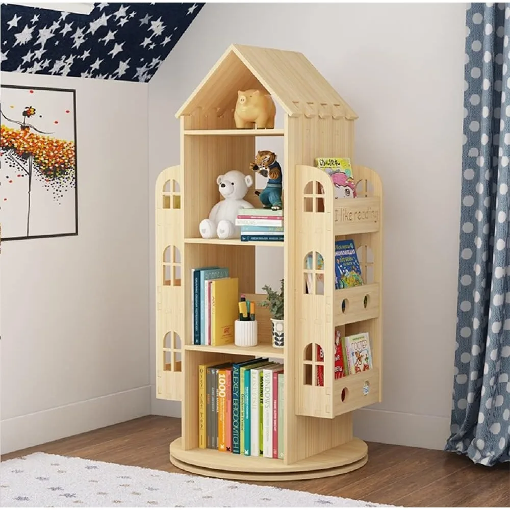 Heehee Rotating Bookshelf 360 Display Floor Standing Bookcase Storage Rack for Kids Children's bookshelf, Book Display Stand,
