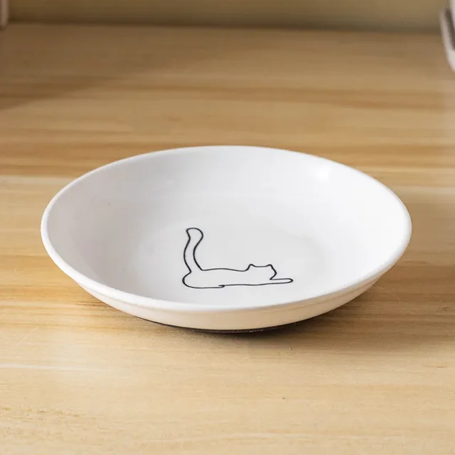 Ceramic Cat Plates with Silicone Anti Slip Pad Pet Bowl Snack Can Container 5