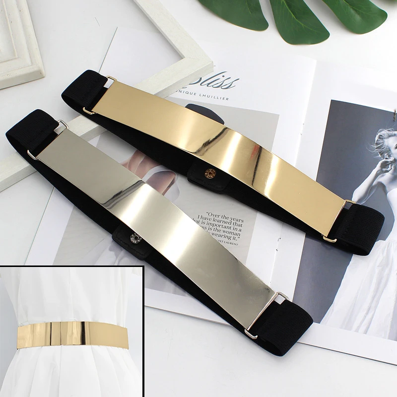 

Belt dress simple versatile Fashion Women Leather Belt Thin Skinny Metal Gold Elastic Buckle Waistband Belt Dress Accessories