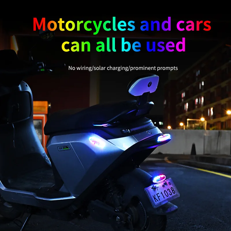 Solar LED Warning Light Car Anti-rear-end Collision Wireless Flash Light Motorcycle Bicycle Rear Red And Blue Flashing 2PC