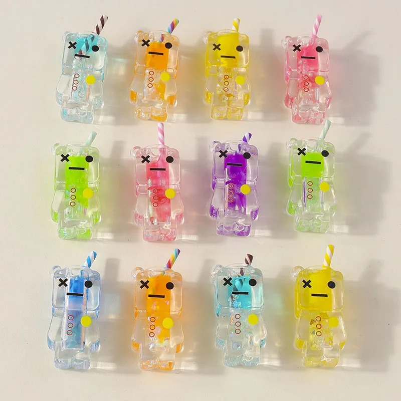 Leslie 5 stücke Harz niedlichen Pixel Person Perle Blase Tee Ohrring Charms DIY Schlüssel bund Halskette Anhänger Schmuck Herstellung Zubehör