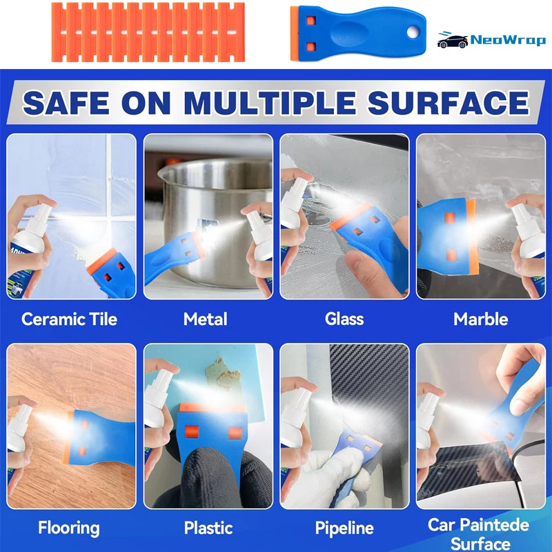Adhesive Remover Car Sticker Remover Cleaning Scraper Glue for Windows Glass Plastic Razor Blade Scraper Label Tool