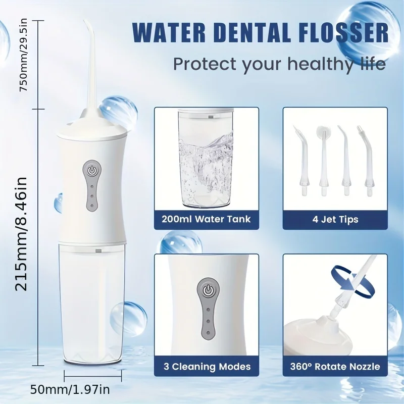 4 In 1 Water Flosser For Teeth, Cordless Water Flossers Irrigator With DIY Mode 4 Jet Tips, Tooth Flosser, Portable And Recharg