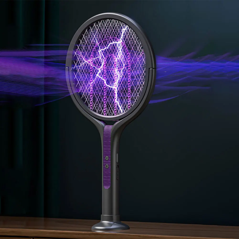 2800 V elektrischer Mückenschläger, drehbarer Winkel, einziehbare Fliegenklatsche mit violetter Mückenvernichtungslampe, wiederaufladbare Insektenvernichter – Detail 5
