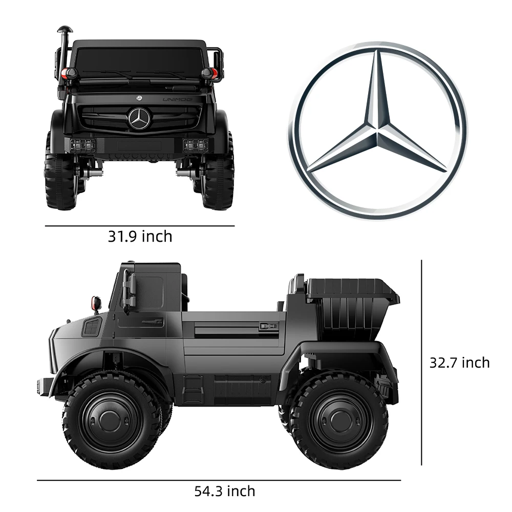 

24V Two Seaters Ride On Cars, Licensed Mercedes-Benz Electric Truck Car, with Remote Control, Electric Flip Bucket, Disc Brakes,