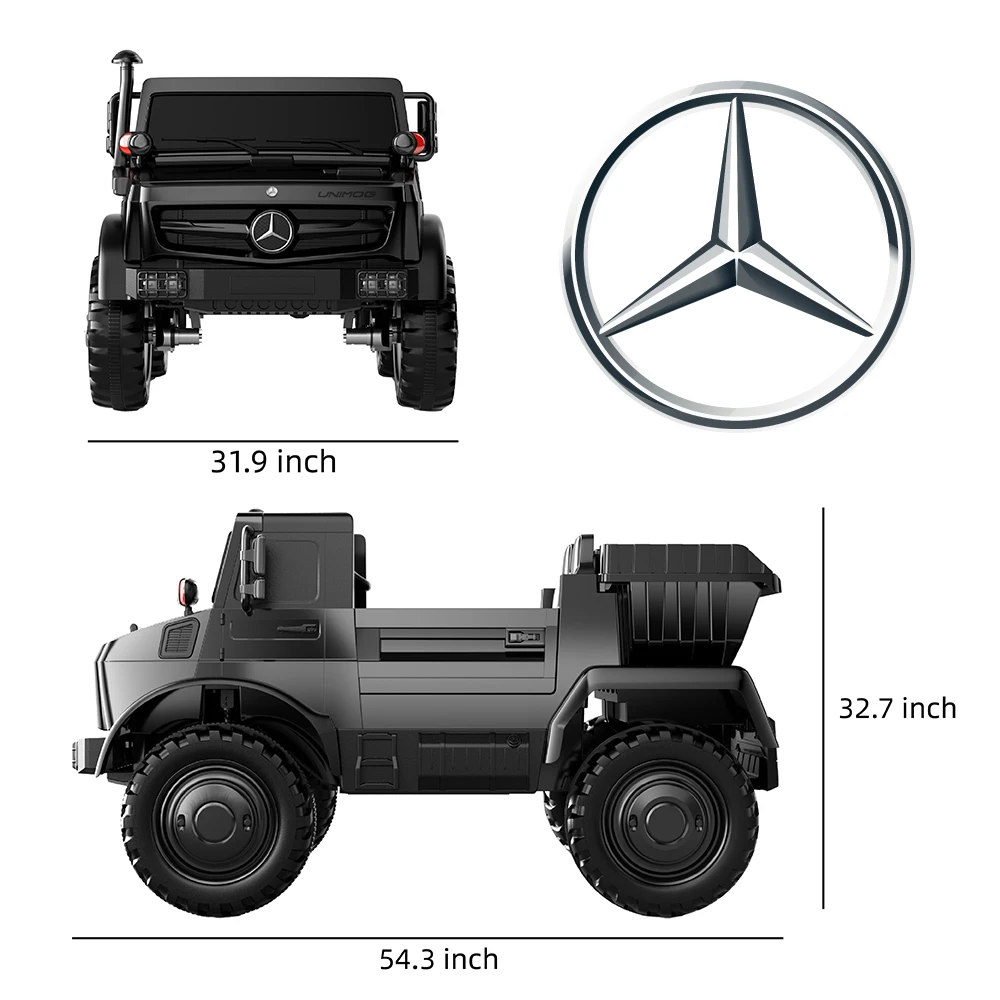 24V Two Seaters Ride On Cars, Licensed Mercedes-Benz Electric Truck Car, with Remote Control, Electric Flip Bucket, Disc Brakes,
