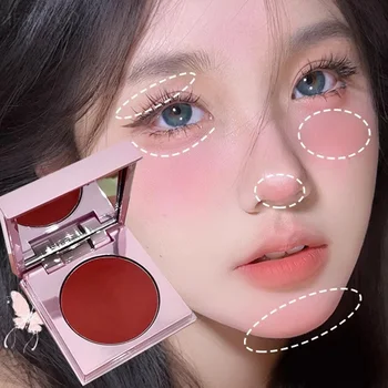 Heallor Multi-function Blush Cream Natural Cheek Face Rouge Blushes Monochrome Smooth Peach Rose Blusher Mud Eyeshadow Korean Ma