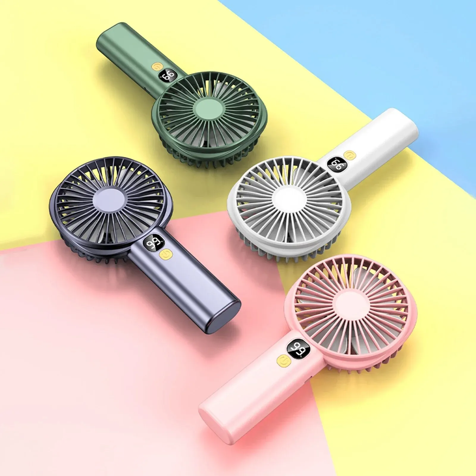 Mini Strong Wind Handheld Fan Digital Display Mini Desktop Air Cooler Fan USB Rechargeable 5 Speed Durable