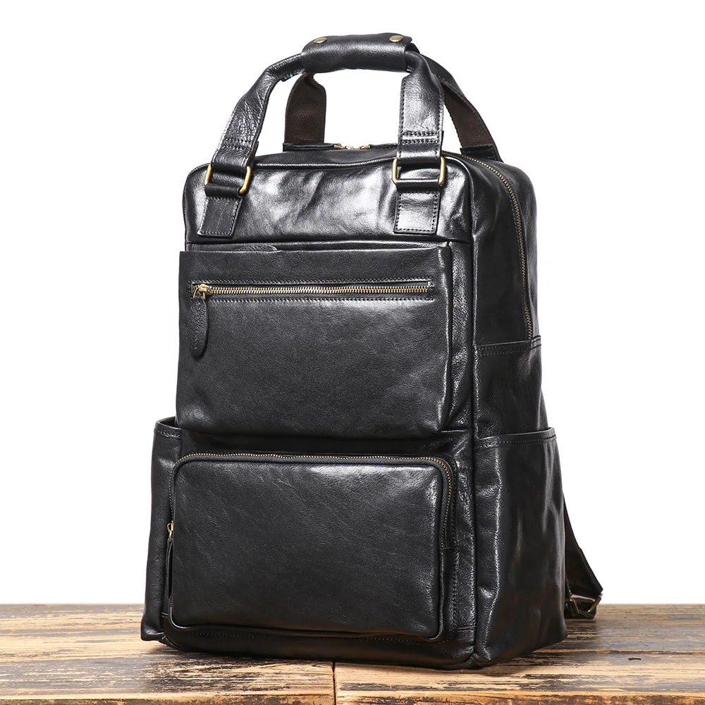 Stylish Men's Leather Multi-functional Backpack for Outdoor Travel and Hiking