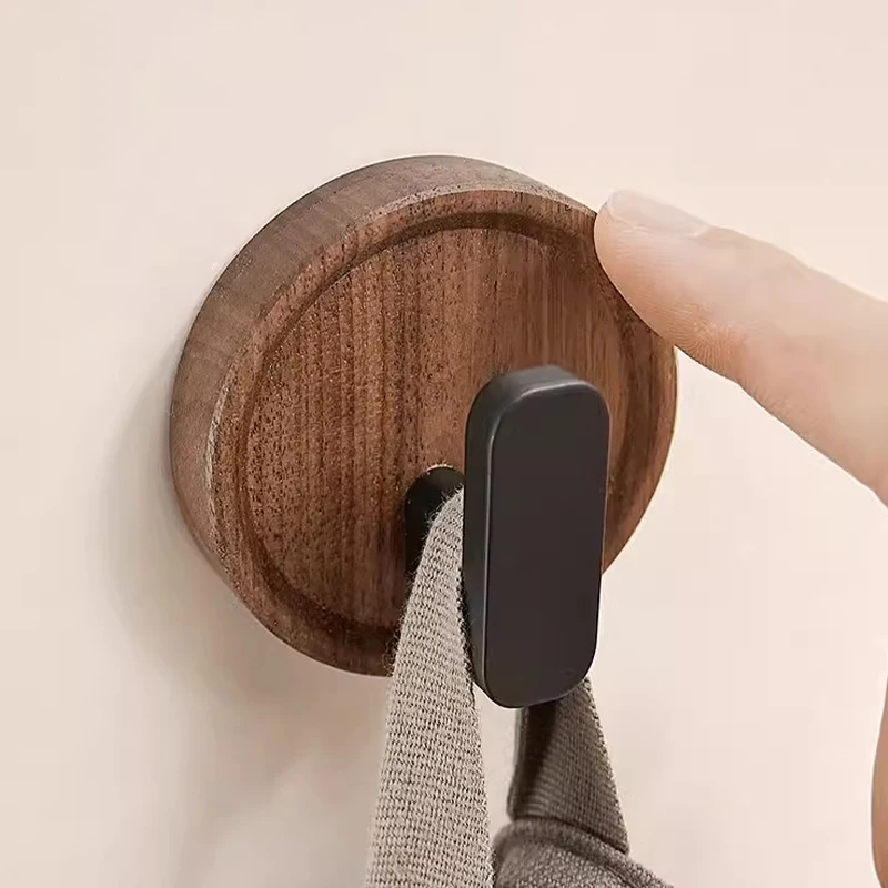 Self-adhesive Solid Wooden Hook Walnut Key Decorative Towel Holder Hook Door Hanger Wall Coat Rack Kitchen Bathroom Organizer