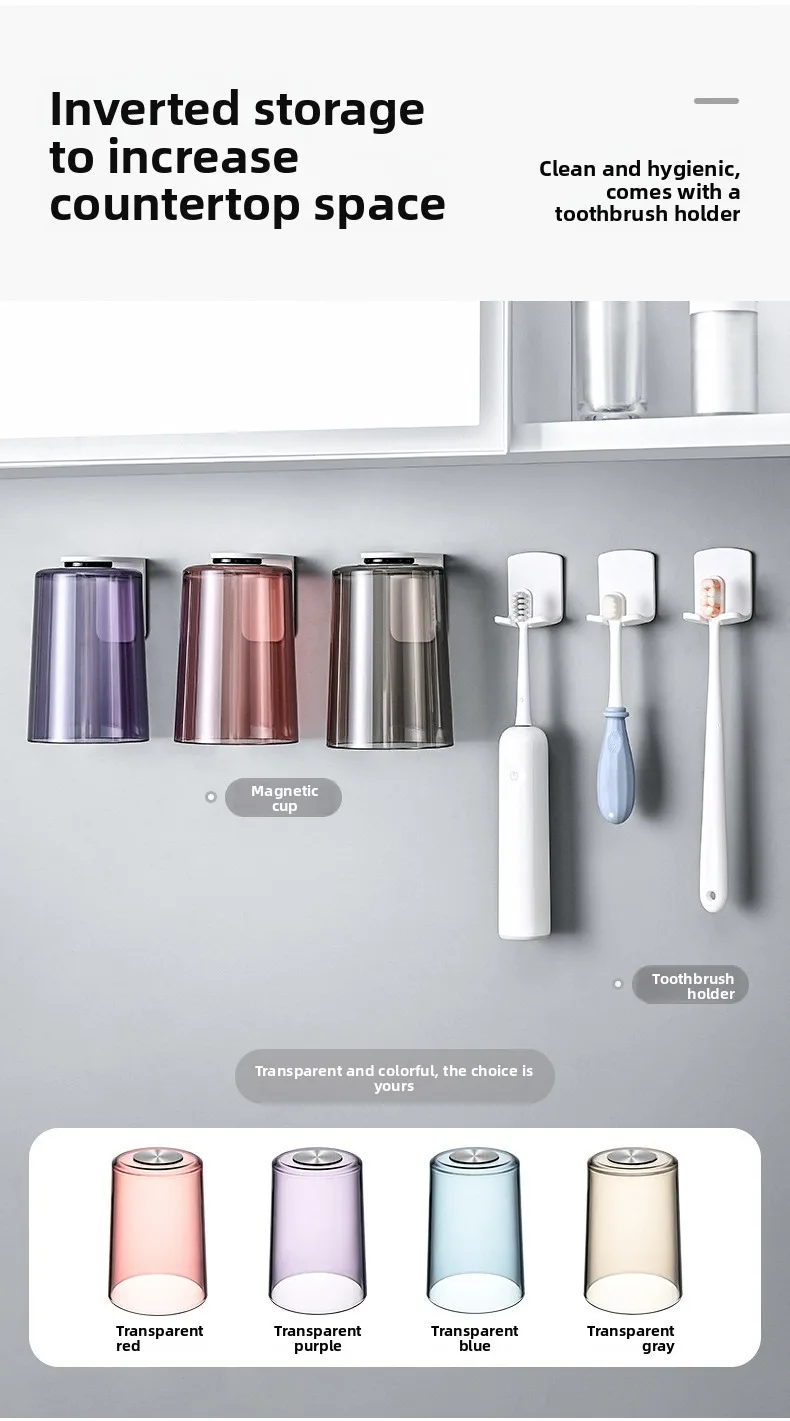 Bicchiere da bagno magnetico rovesciato con porta spazzolini_voghion.com