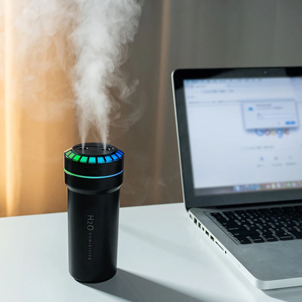 300ml 더블 스프레이 차량용 가습기 7색 조명 픽업 다이나믹 가습기 여행용 자동차용 스마트 픽업 가습기
