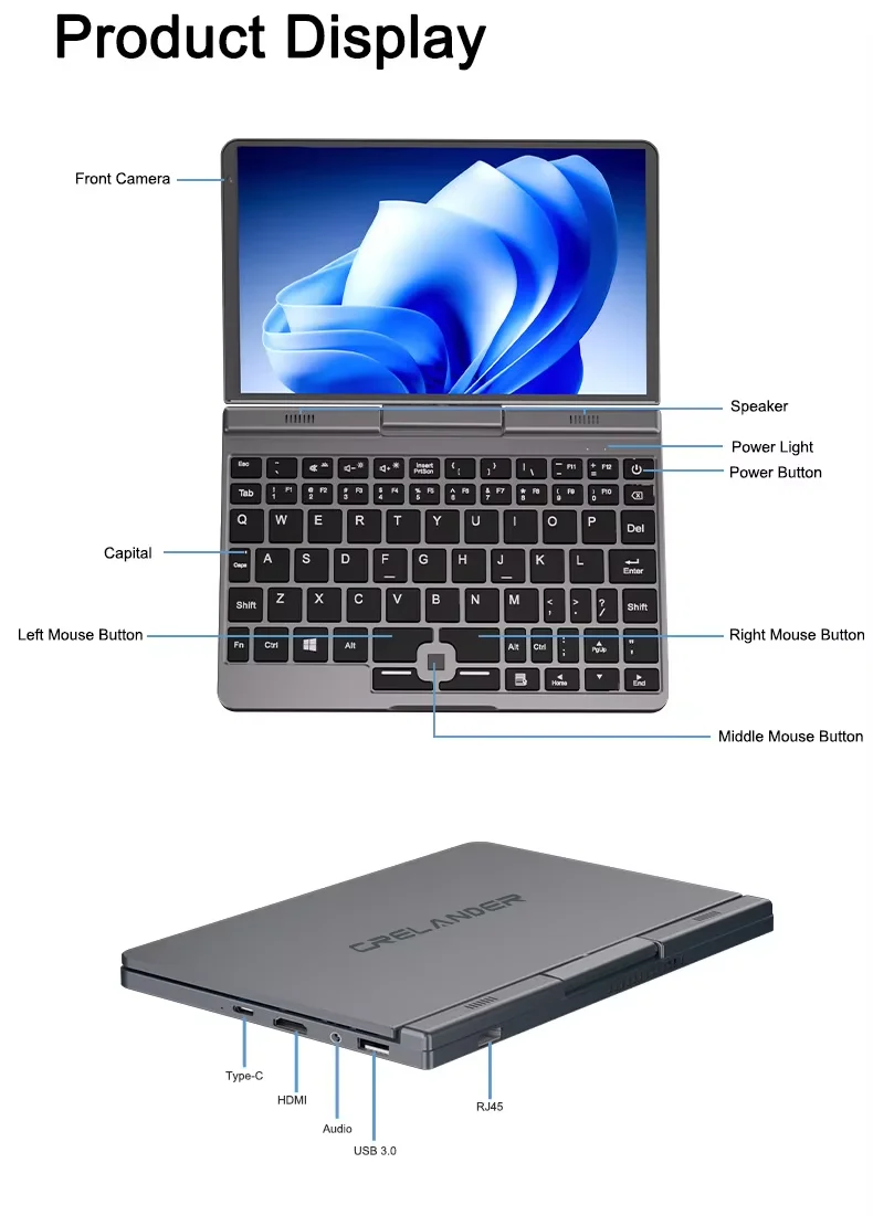CHWEIDA Portátil 2 en 1 de 8 Pulgadas | Intel Alder Lake N95 | 12GB DDR5 | Tablet PC con Pantalla Táctil WiFi 6 5