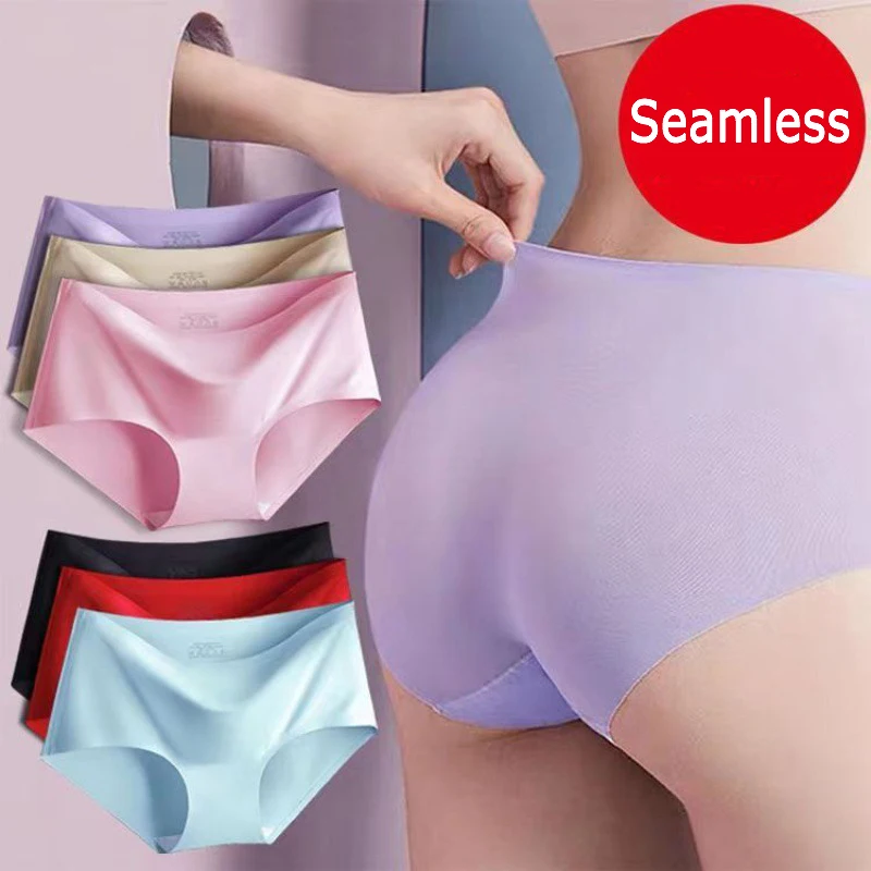 Cheap Womens Wavy Edge Seamless Panties Comfort Ice Silk Lingerie Hip Peach  Knickers Plus Underwear