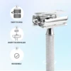 BAILI Butterfly Double Edge Safety Razor Stainless Steel Manual Reusable Wet Shave for Men Women with 5 Platinum Blades BRB4D-SI 4