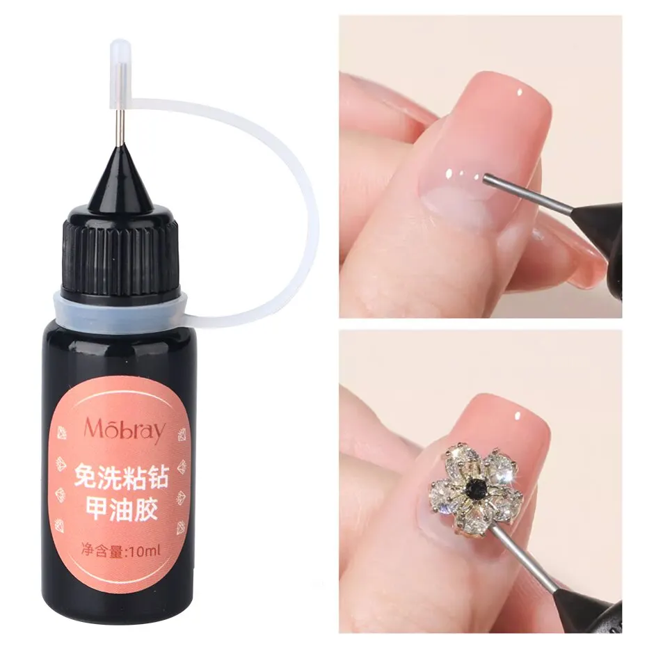 No Wipe Nail Glue Rhinestones Adhesive Gel Top Coat Gel Polish for Nail Art Jewelry Decorations Soak Off UV LED Varnish 10ml