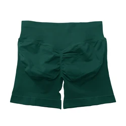 Women's Seamless Scrunch Butt Workout Shorts - Ribbed Band Fitness & Yoga Wear - M (Pine Green)