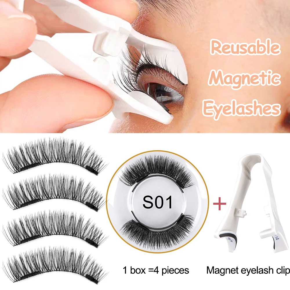 Fluffy magnetic eyelashes set glue-free eyelash clip tools reusable false eye lash strip cluster for women makeup beauty salon
