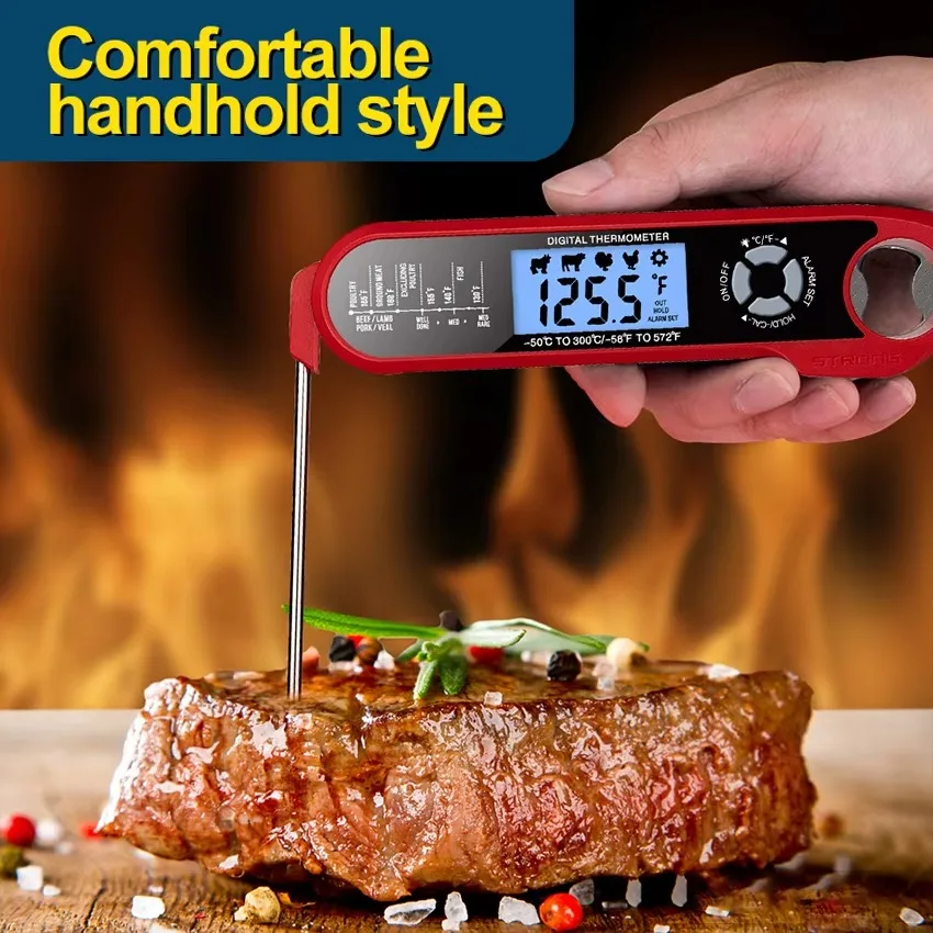 Waterproof Dual-Probe Digital Kitchen Thermometer with Rotating LCD and Alarm Function