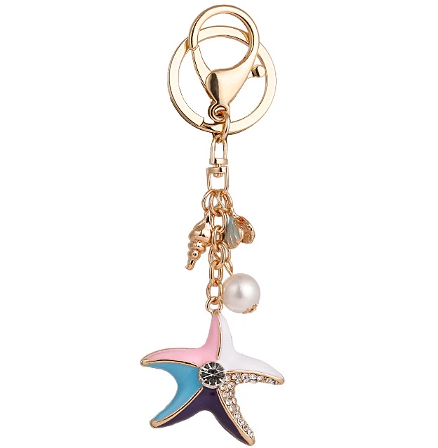 

Cute Rhinestone Crystal Conch shell Keychain sea starfish Key Chain Key Ring Holder Pendant Keyring