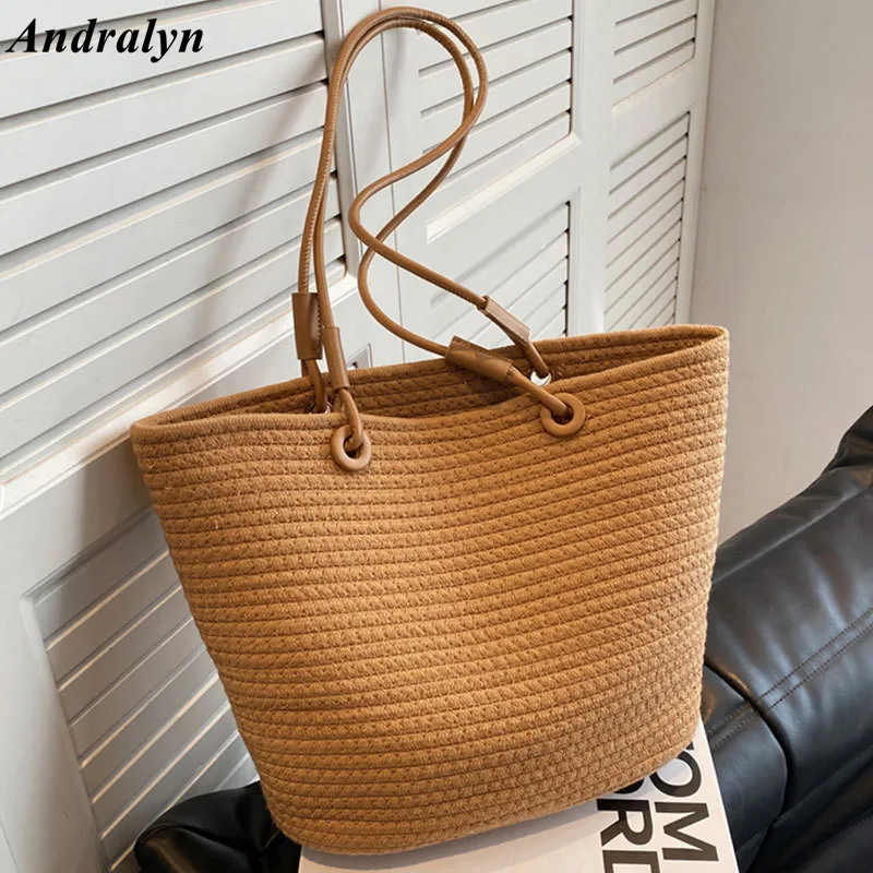 

Casual Versatile Large Capacity Women's Woven Tote Bag 2023 New Korean Style Shoulder Bag Straw Bag Hand Carrying Shopper Bag