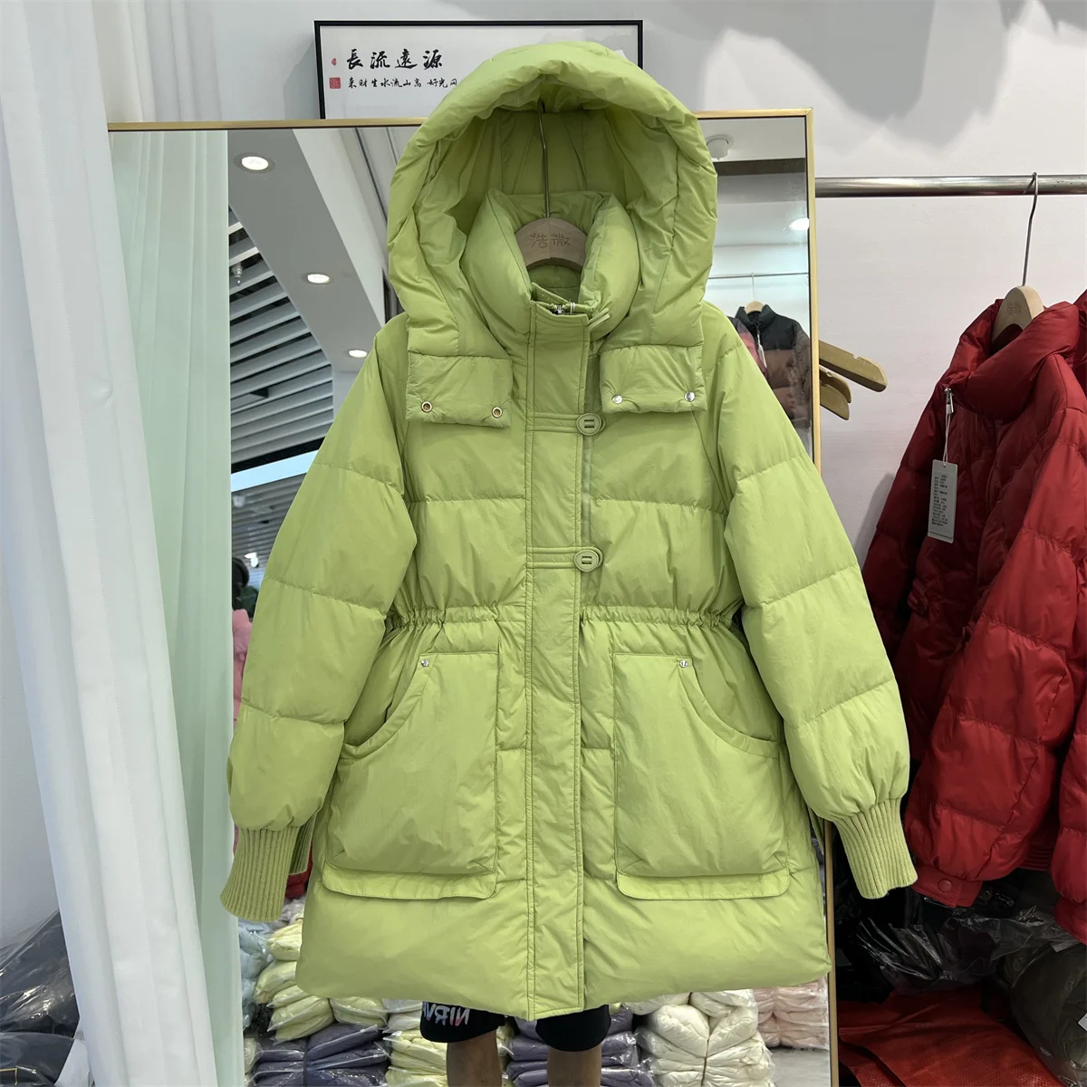 

Winter New Down Jacket Women Hooded Slim Thickened Fashion Long Sleeve Casual Warm Solid Color White Duck Down Coat L559