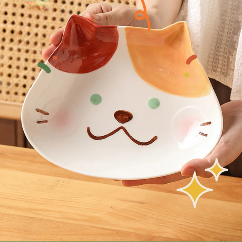 

Japanese Cute Cartoon Children's Ceramic Rice Bowls Household Tableware Salad Bowls Plates Rice Bowls Plates Animal Dishes Set.