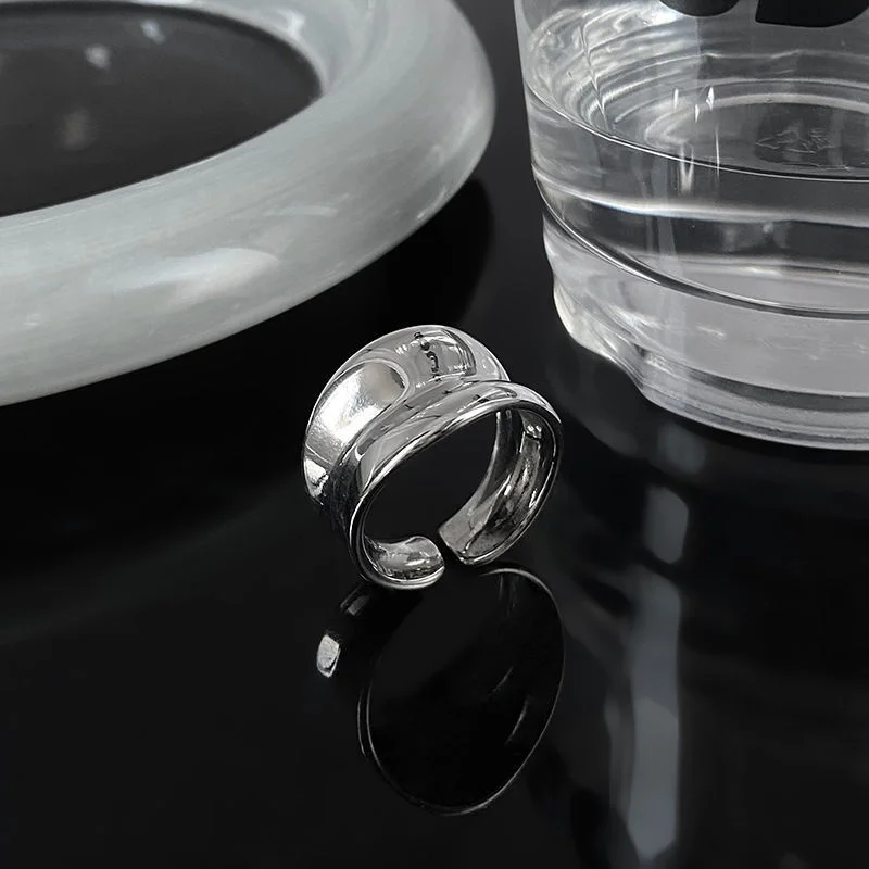 2025 Fashion Style Women's silver stainless steel unusual metal geometric opening ring, 2 pieces._voghion.com