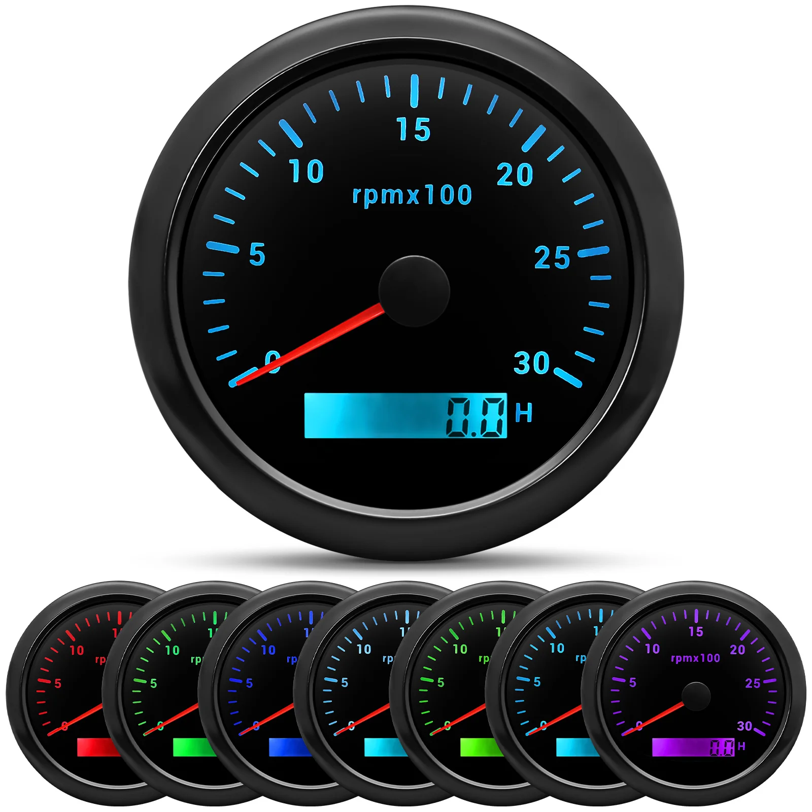 85mm Diesel Engine Tachometer With LCD Hourmeter 7 Color Backlight Tacho Gauge 3