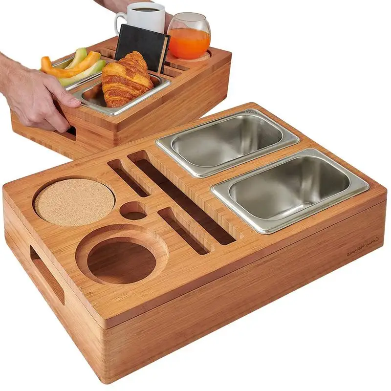

Couch Snack Holder Sofa Tray Table Sofa Armrest Clip-On Tray Natural Wood Tray Reusable Armrest Remote Control Organizer
